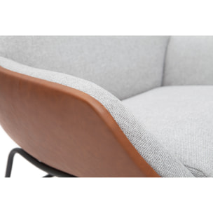 Fauteuil design marron avec tissu effet velours texturé gris et métal noir MARCEAU