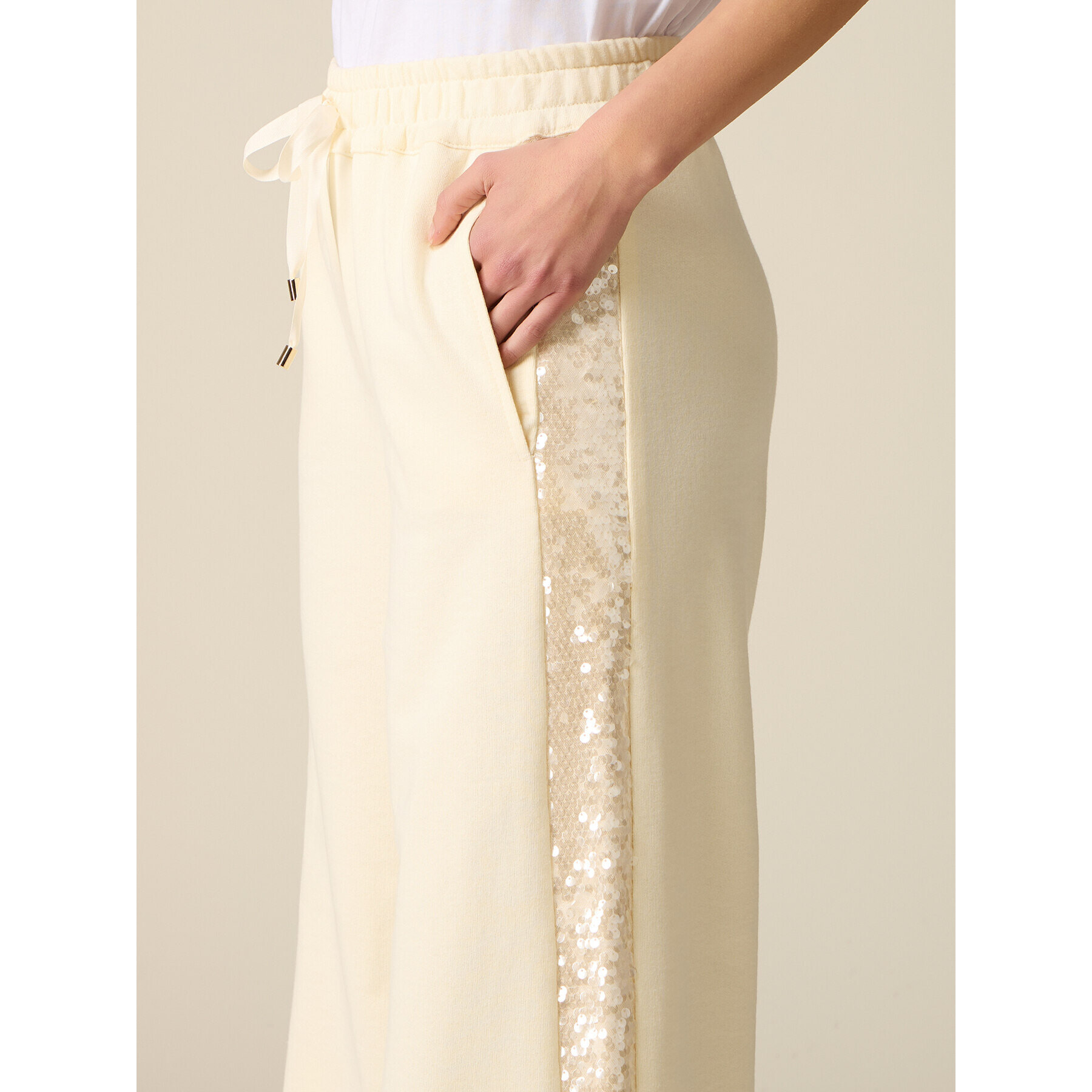 Oltre - Pantaloni palazzo in felpa con paillettes - Bianco