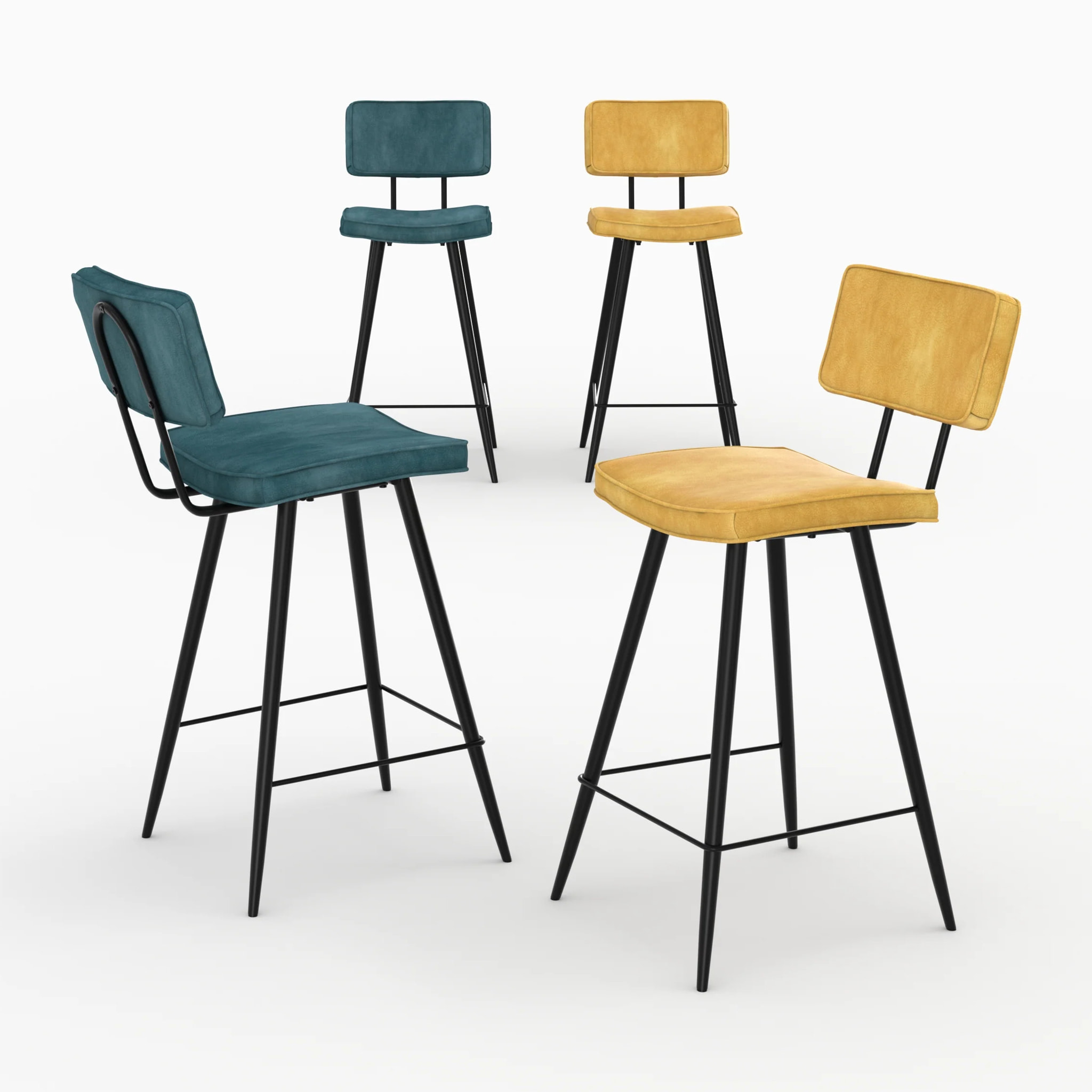 Pack 4 chaises pour îlot central bleues et jaunes 66 cm - Texas