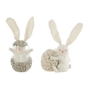 J-Line Décoration Lapin - polyrésine - blanc/gris - grand - 2 pcs