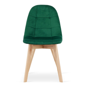 Sedia Bora in velluto verde scuro con gambe in faggio