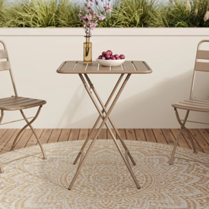 Table et chaises de jardin pliantes 2 personnes en métal taupe - Yumi