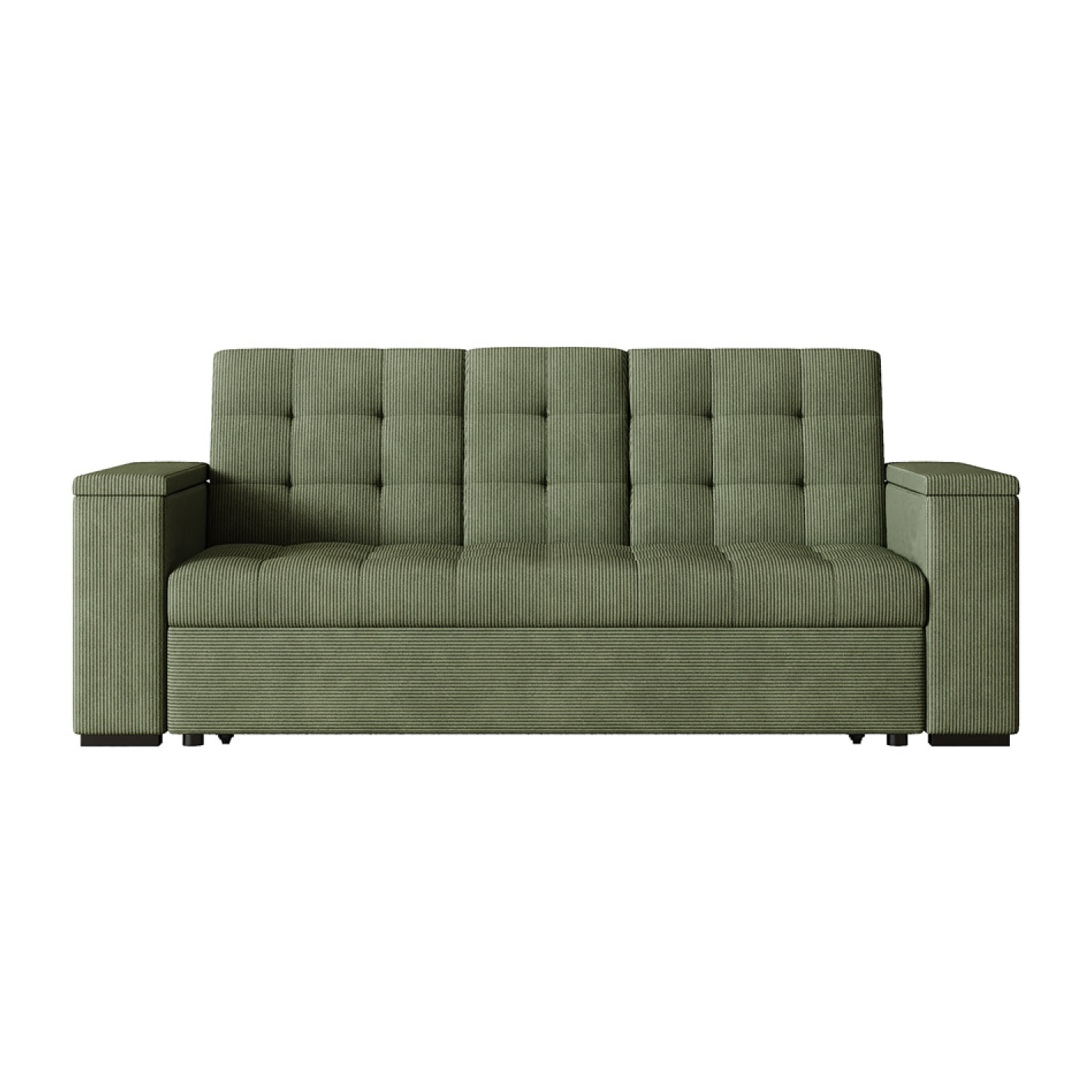Canapé 3 places convertible avec tablette centrale et accoudoirs amovibles vert velours côtelé TILIA
