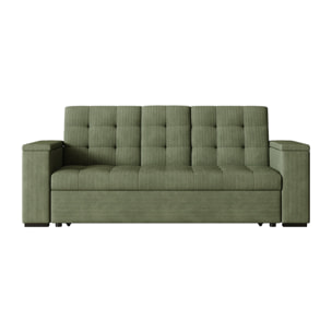 Canapé 3 places convertible avec tablette centrale et accoudoirs amovibles vert velours côtelé TILIA