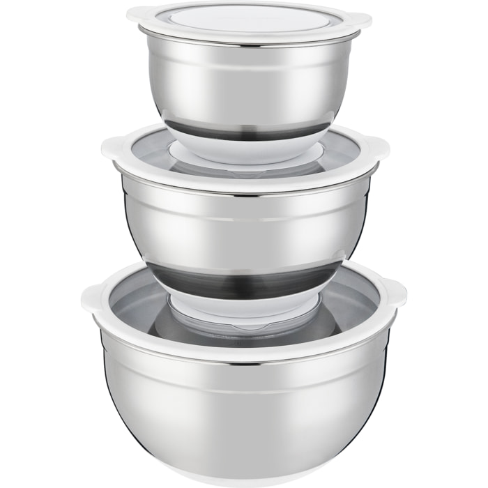 Set de 3 bols melangeurs inox blanc
