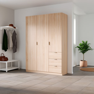 Armadio Guardaroba Vestiti 3 Ante Battenti 4 Ripiani E 3 Cassetti Con Barra Appendiabiti Salvaspazio Design Moderno 200 x 52 x 135 Cm Rovere Canadese