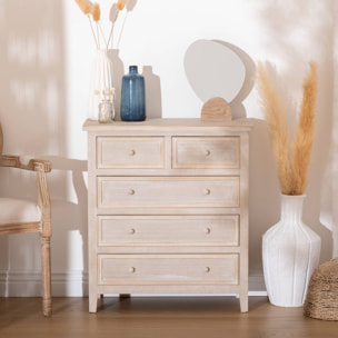 Chiffonnier "Charme" bois blanchi 5 tiroirs
