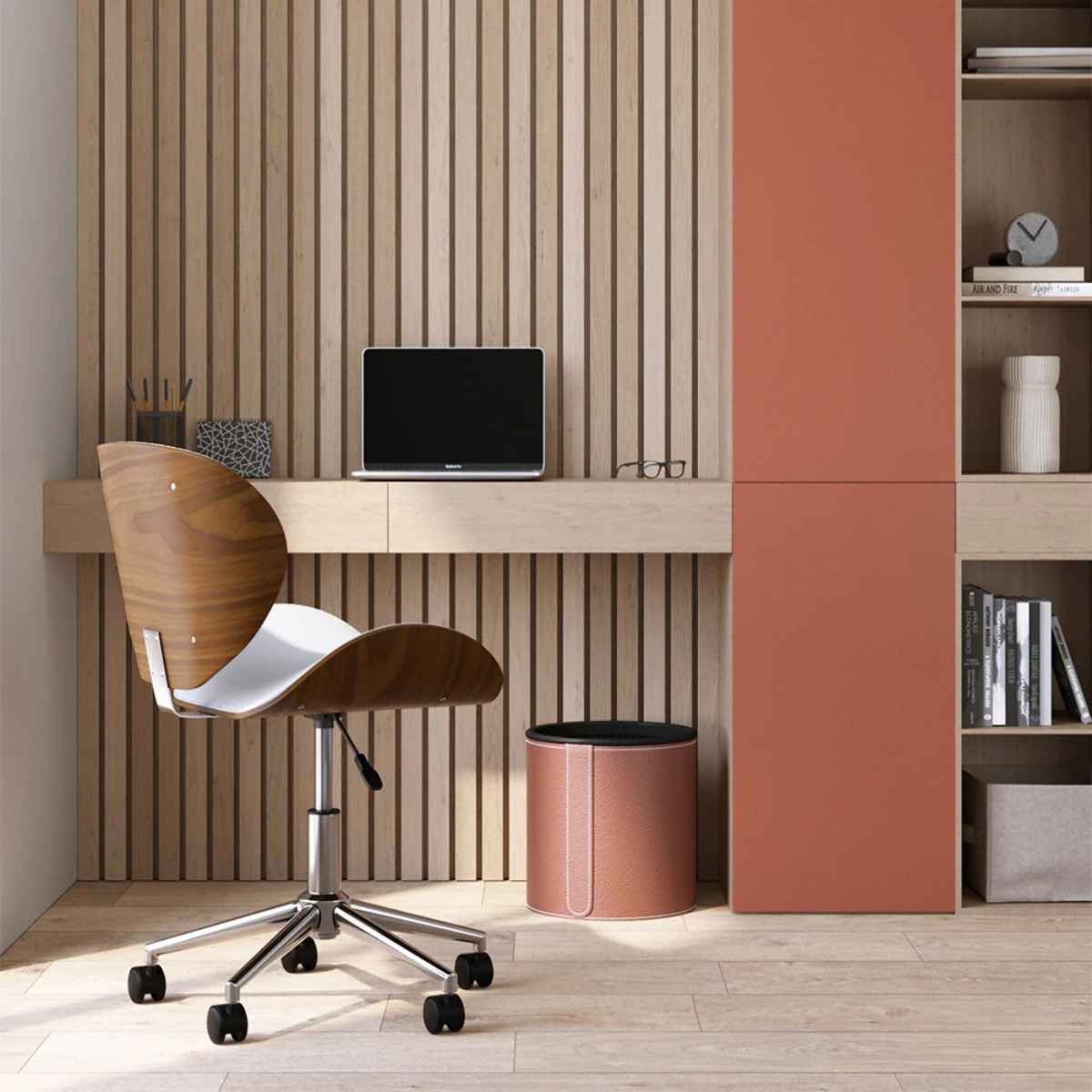 Chaise de bureau pivotante en cuir synthétique blanc 79-91cm - Baudoin