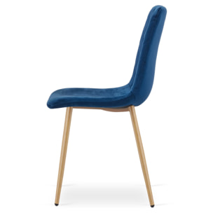 Sedia Turin in velluto blu navy con gambe effetto legno