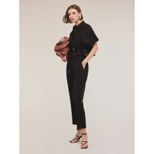 Motivi - Pantalones regular de lino viscosa - Negro