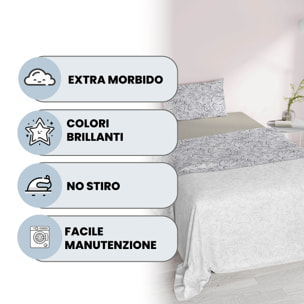 COMPLETO LETTO FANTASY, 100% Microfibra - ORNATO GRIGIO