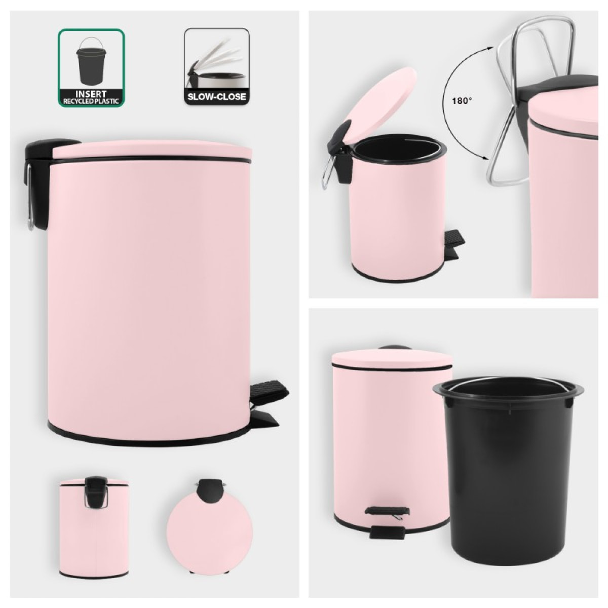 Poubelle à pédale Acier ADELAR 3L Rose mat Spirella