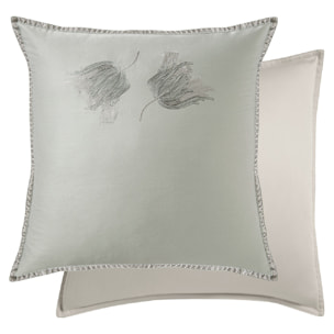 Taie d'oreiller satin de coton brodé vert Tulipes jade
