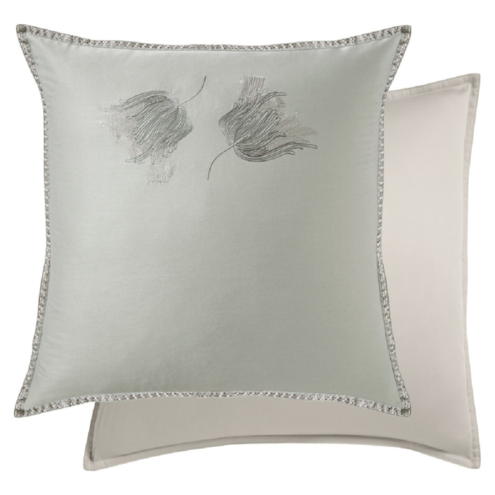 Taie d'oreiller satin de coton brodé vert Tulipes jade