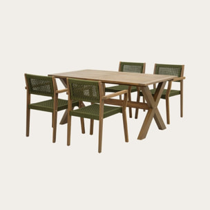 Ensemble de table et chaises de jardin Jade-tina -bois massif d'acacia-couleur naturel 160 x 75 x 90 cm