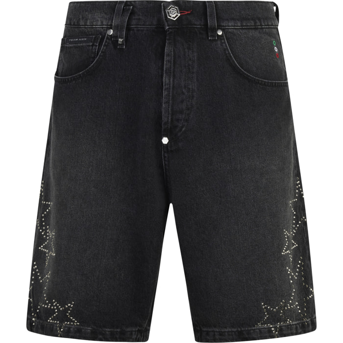 PHILIPP PLEIN Denim Shorts Stars Strass