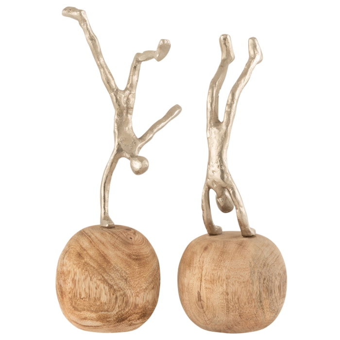 J-Line décoration Personnage Sur Pied - aluminium/bois - naturel/argent - 2 pcs