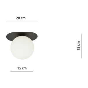 Lampada da soffitto Plaza nera con diffusore in vetro opalino