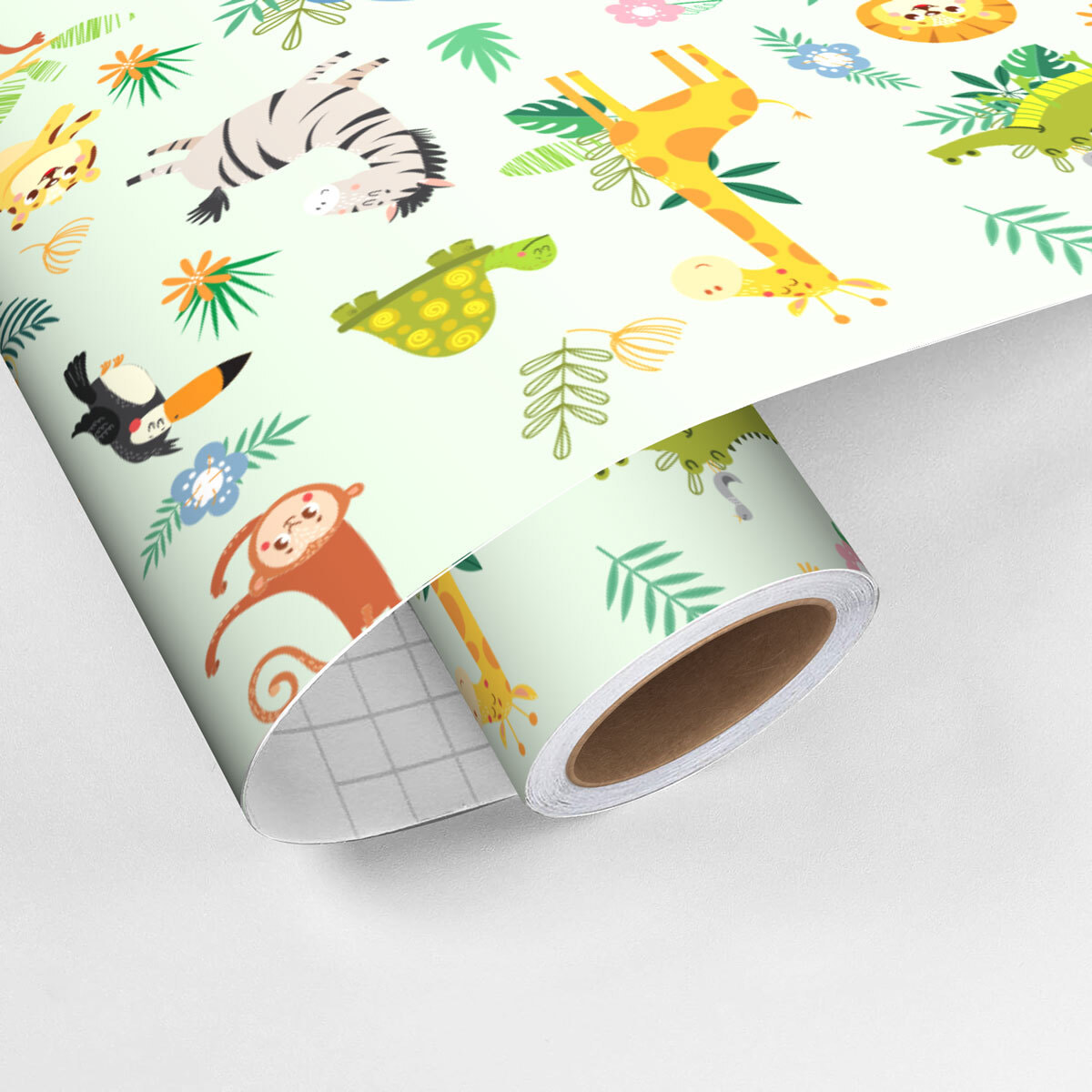 Rouleau revêtement adhésif vinyle au mètre - Sticker lavable Cuisine Meuble Armoire Porte - ANIMAUX DE LA JUNGLE