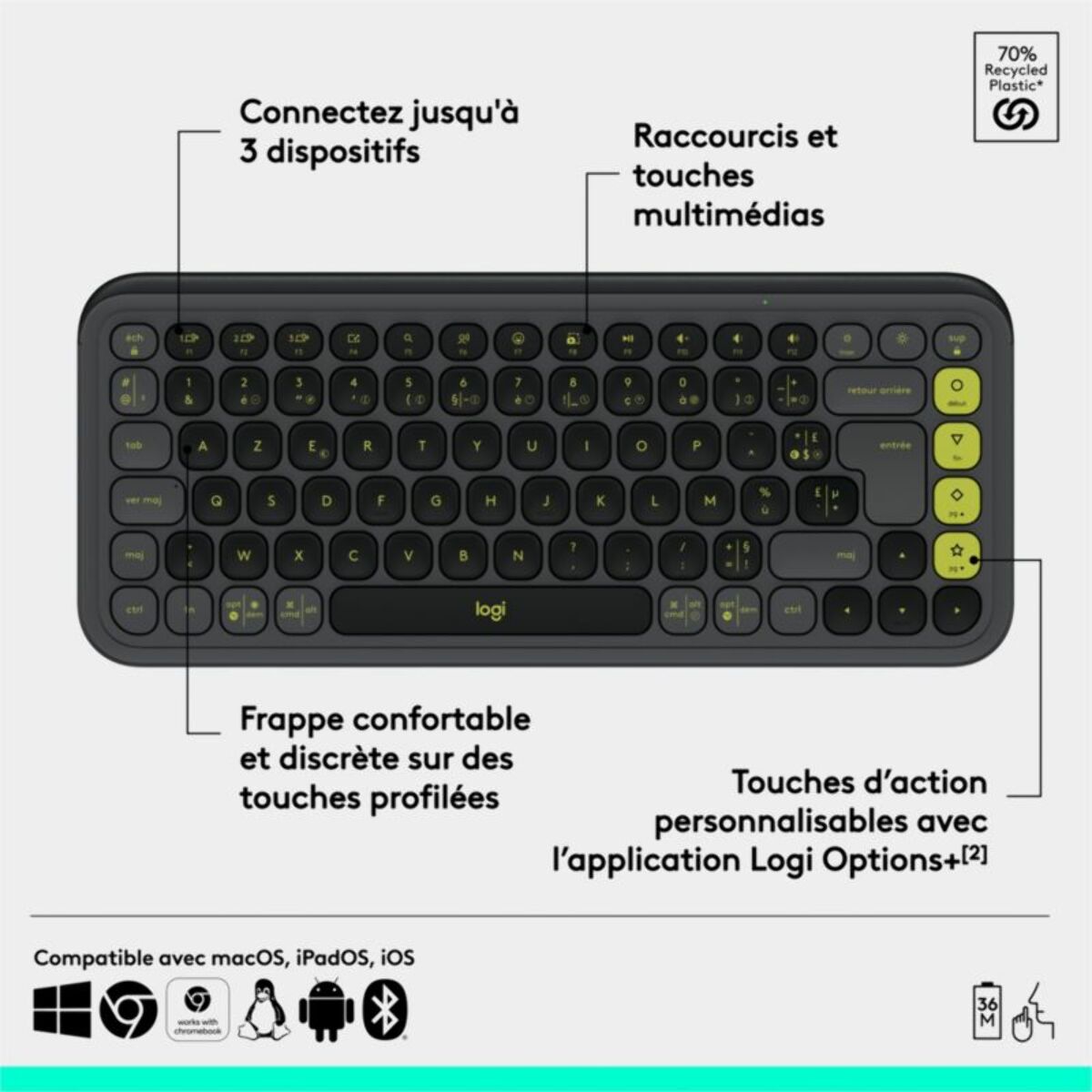 Clavier sans fil LOGITECH Pop Icon Graphite