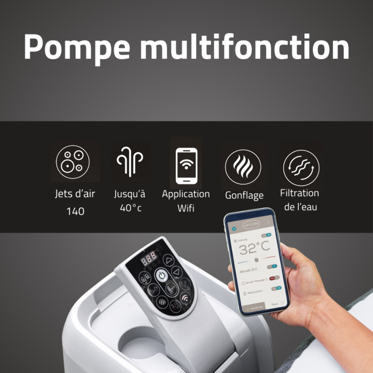 Bestway Spa gonflable rond Lay-Z-Spa Vancouver AirJet Plus avec WiFi 3-5 personnes