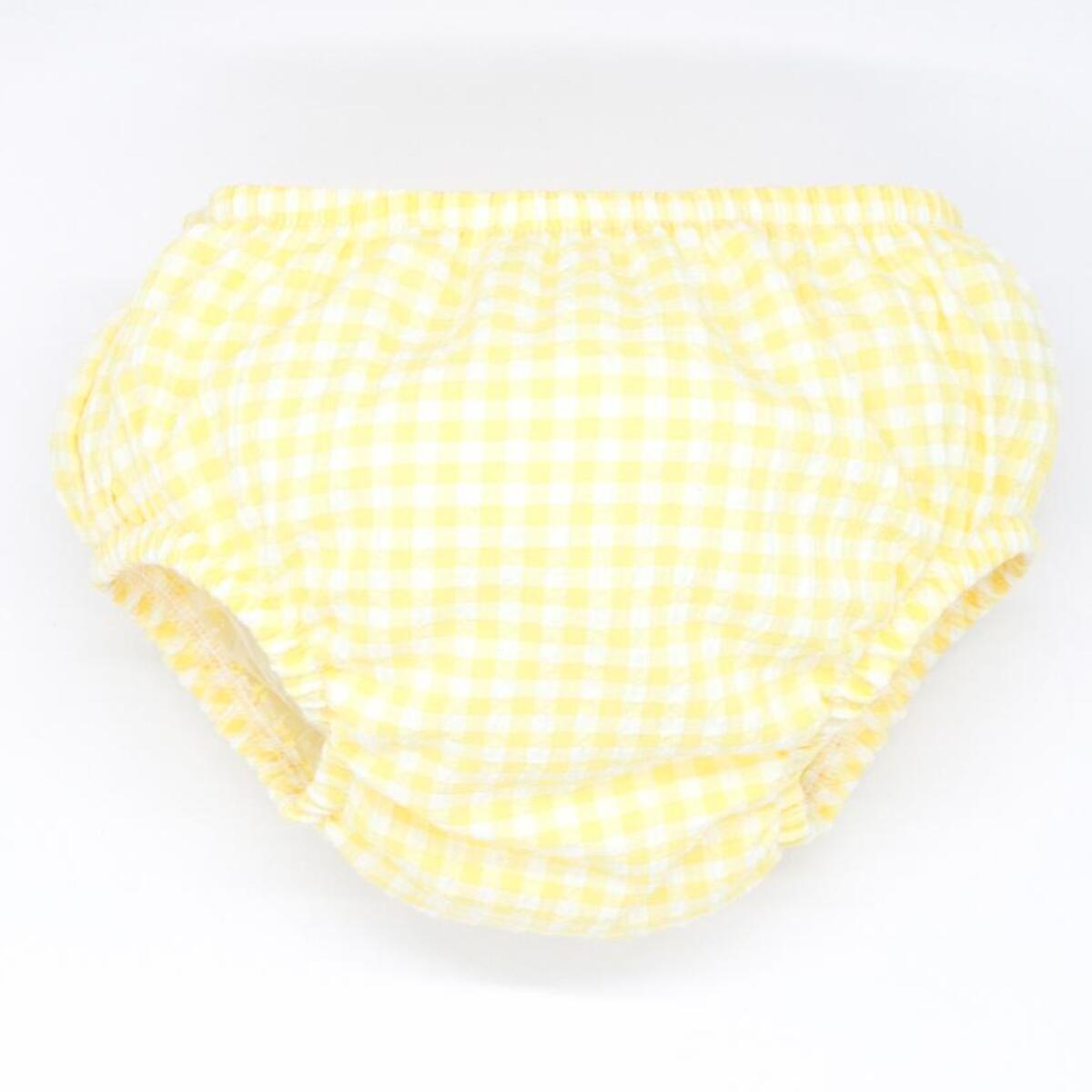 Cubrepañal de vichy amarillo. Elastico en la cintura y en las piernas.