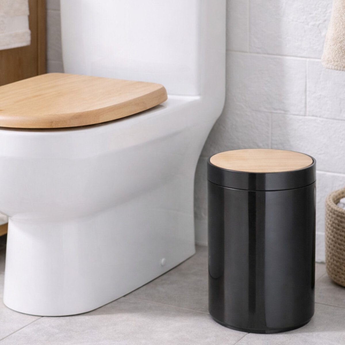 poubelle à  bascule PP & Bambou OSLO 5L Noir MSV