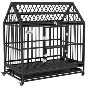 Cage chien grande taille sur roulettes - 2 portes verrouillables, plateau amovible - acier noir