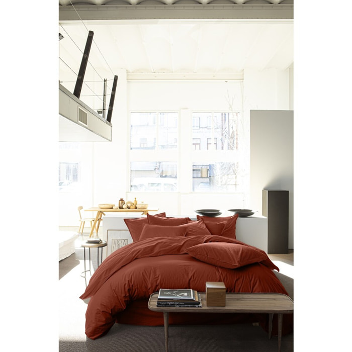 Housse de couette percale de coton lavé terracotta 260x240 cm