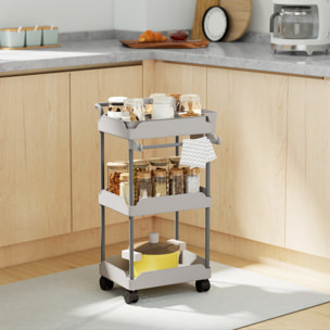 Carrito Auxiliar con Ruedas de 3 Niveles, Carrito de Cocina con Cestas Extraíbles, Ruedas con Freno, Soporte para Toallas y Marco de Metal, para Comedor, Salón, Baño, Oficina, Gris