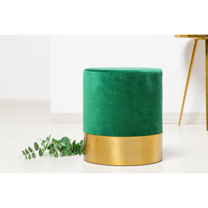 Pouf Pepino in velluto verde bosco con base dorata