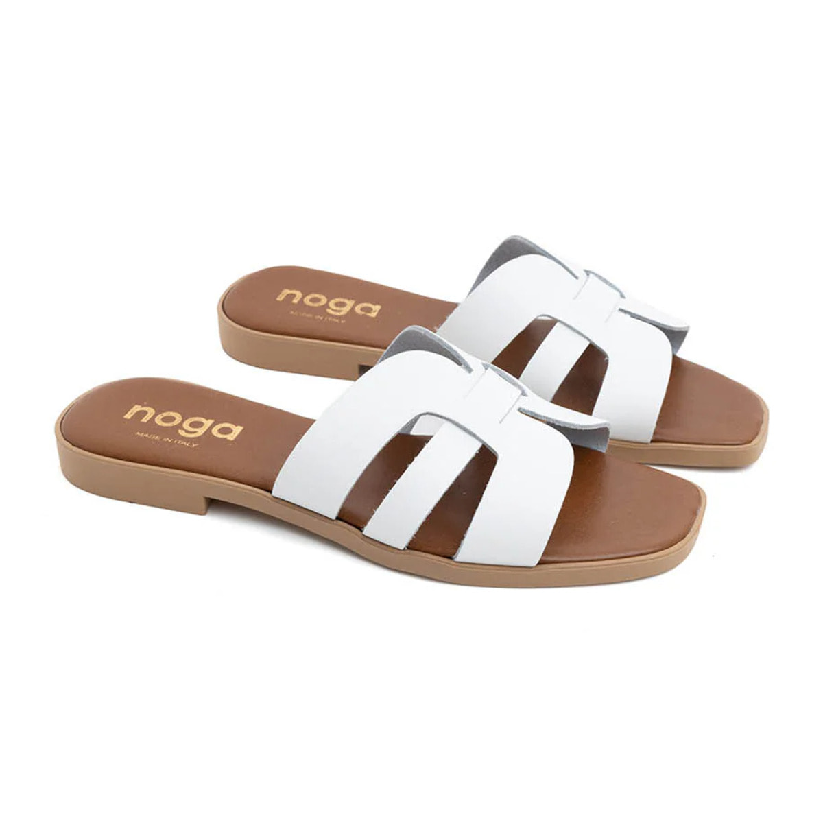 Ciabatta slide con fasce incrociate in vera pelle - BIANCO
