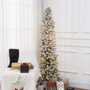 Sapin de Noël artificiel LED H.180 cm - sapin de Noël mince enneigé - 329 branches 150 LED blanc chaud