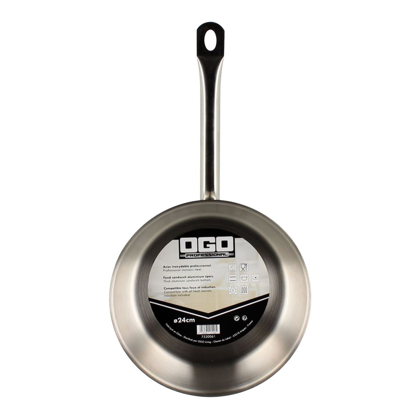 Poêle professionnelle en acier inoxydable 24cm - tous feux PROFESSIONNEL