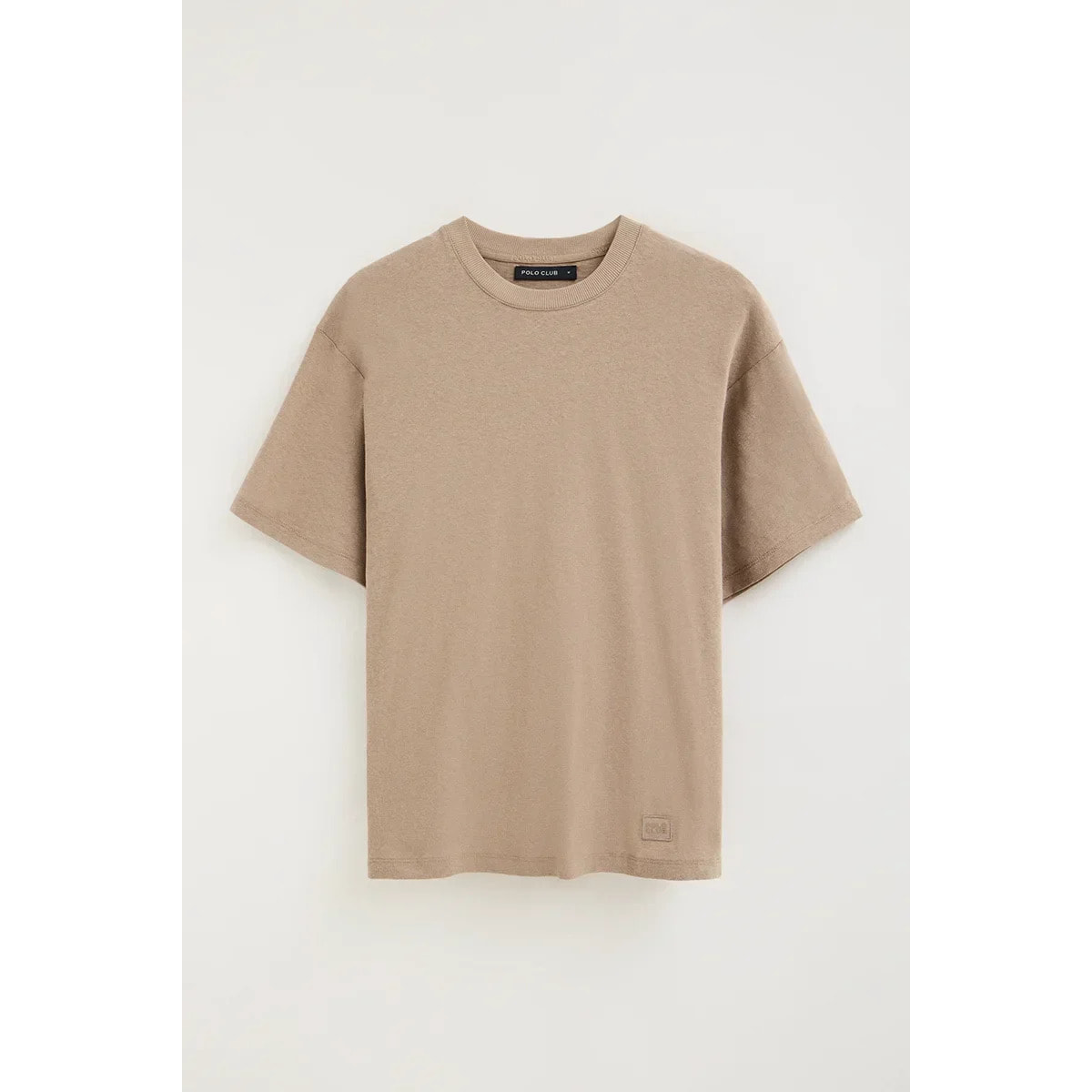 Camiseta cotolino marrón claro de manga corta con logo Polo Club
