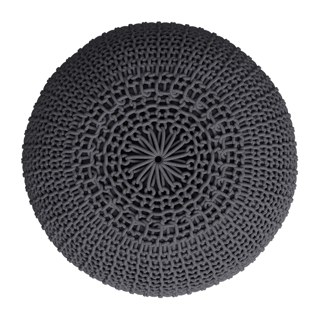 Pouf tricot rond en coton gris foncé  D40 cm - Elisa