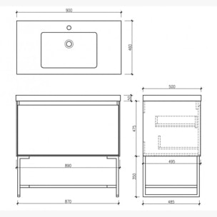 Meuble simple vasque 90 cm effet marbre Aquabella