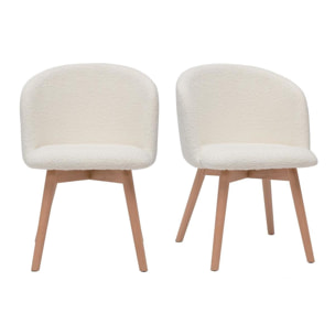 Chaises scandinaves en tissu effet laine bouclée blanc cassé et bois clair massif (lot de 2) VANITY