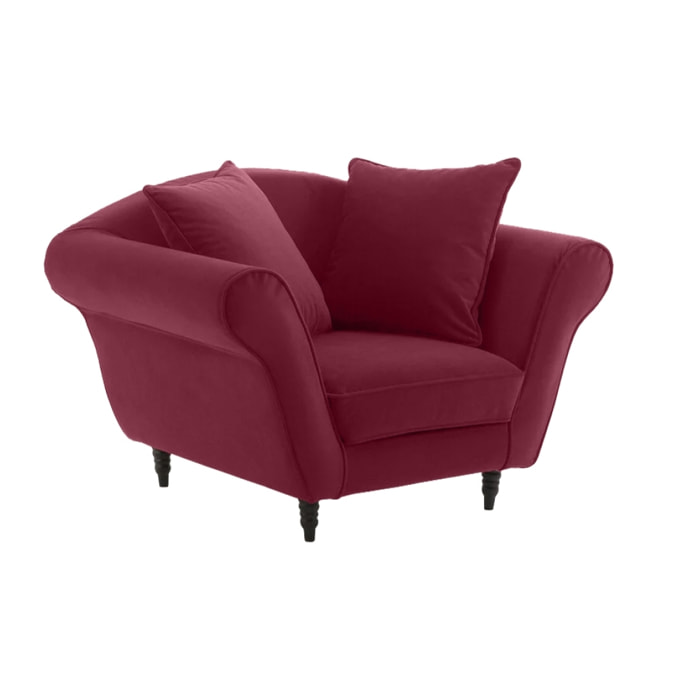 Fauteuil XL ALBA 130 cm velours Aubergine - 100% déhoussable - Fab. France