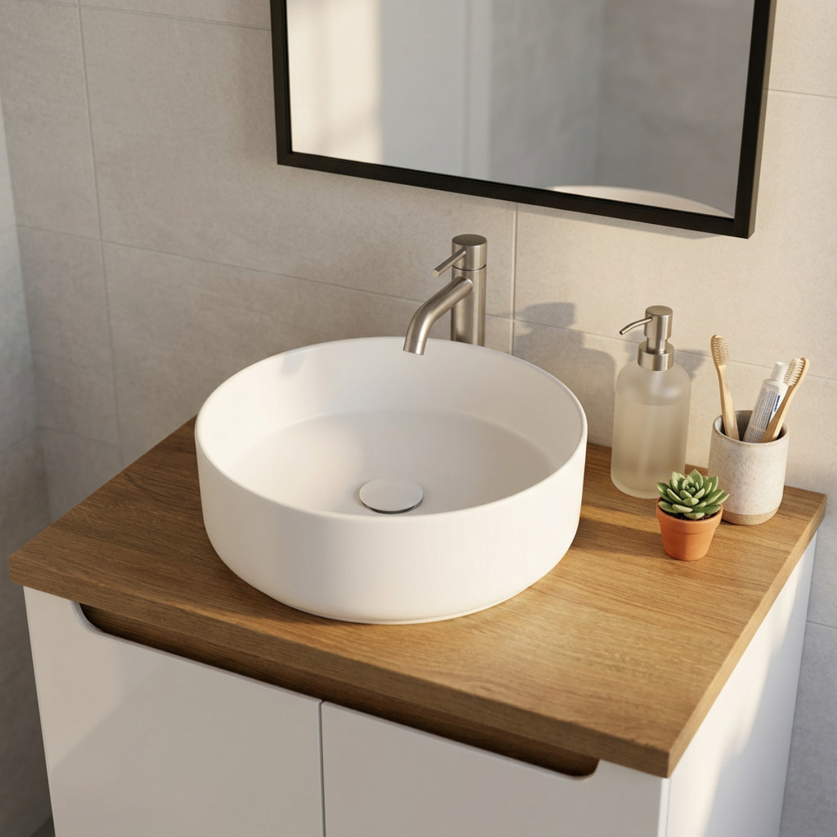 Mood vasque à poser ronde 36 x 36 cm blanc mat sans trou pour robinet ni trop-plein (SATM3636MW)
