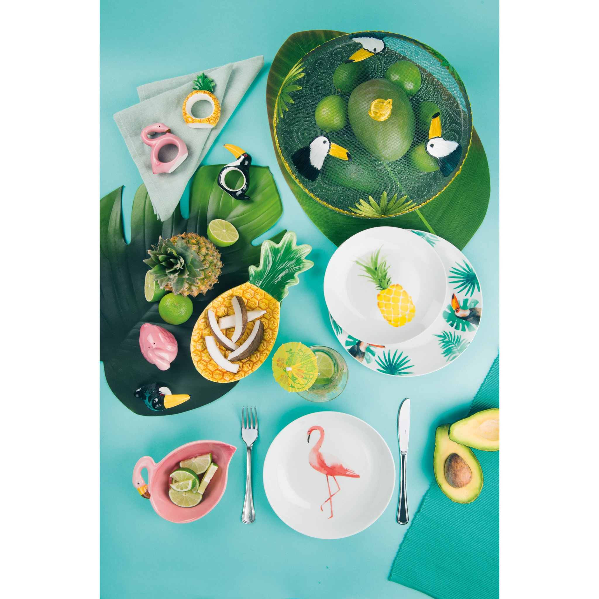 Service de table 18 pièces Excelsa – Tropical, Porcelaine Multicolore