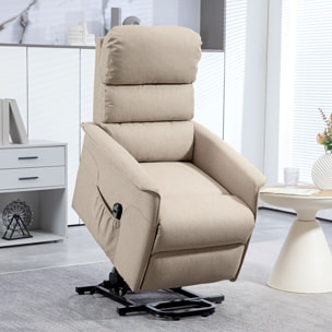 Fauteuil releveur inclinable massant chauffant - 2 télécommandes, roulettes, pochette - tissu beige chiné