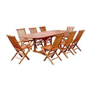 NARRA Table de jardin ovale 6 chaises et 2 fauteuils en teck huilé