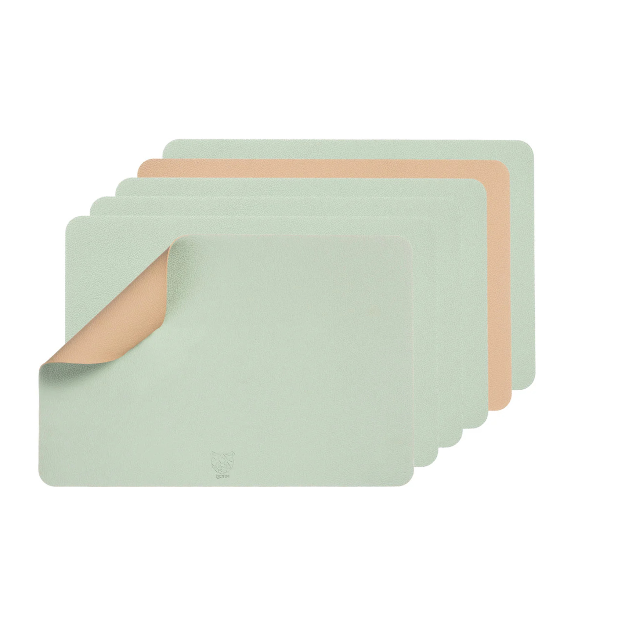 Set de table rectangulaire réversible - 6 pièces - Cuir recyclé rose pâle et vert pâle