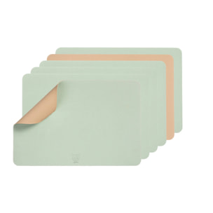 Set de table rectangulaire réversible - 6 pièces - Cuir recyclé rose pâle et vert pâle