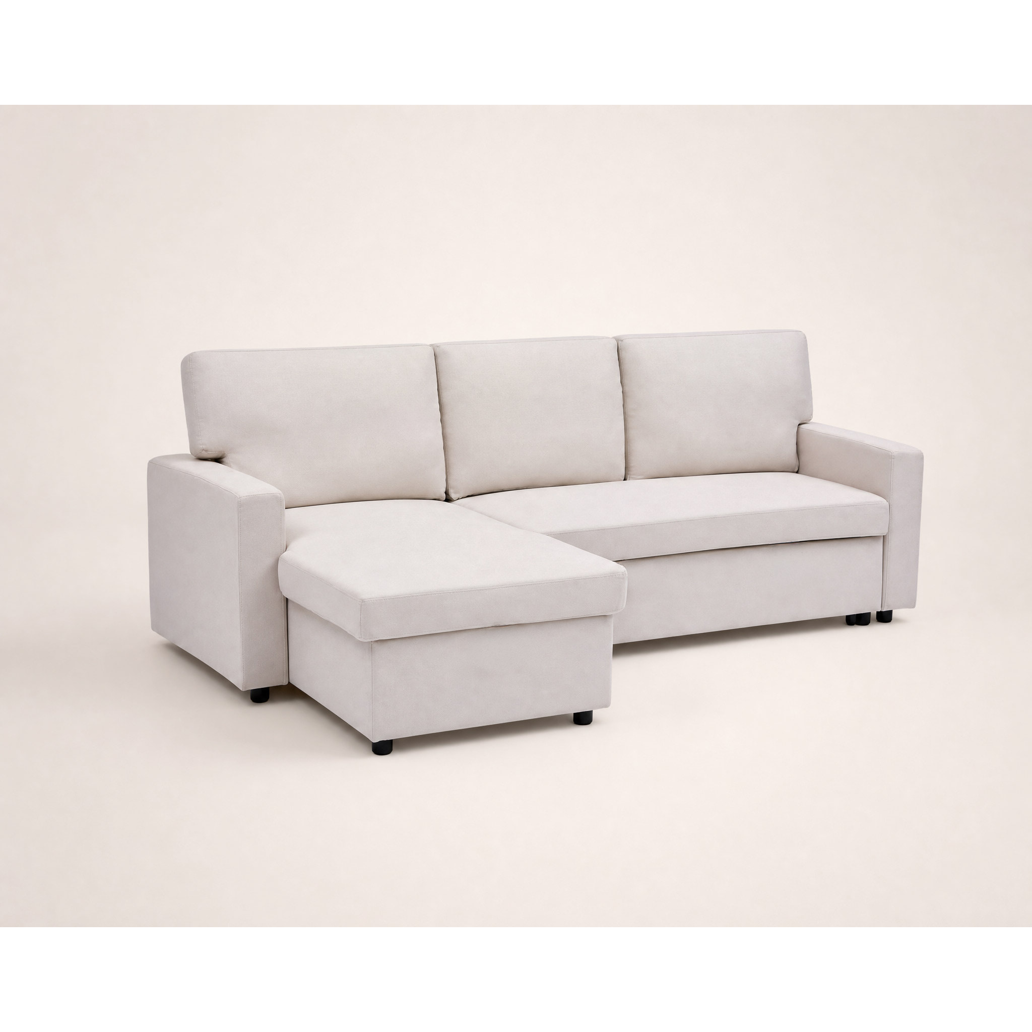 Meiya - canapé d'angle réversible 4 places convertible avec coffre en tissu - Beige
