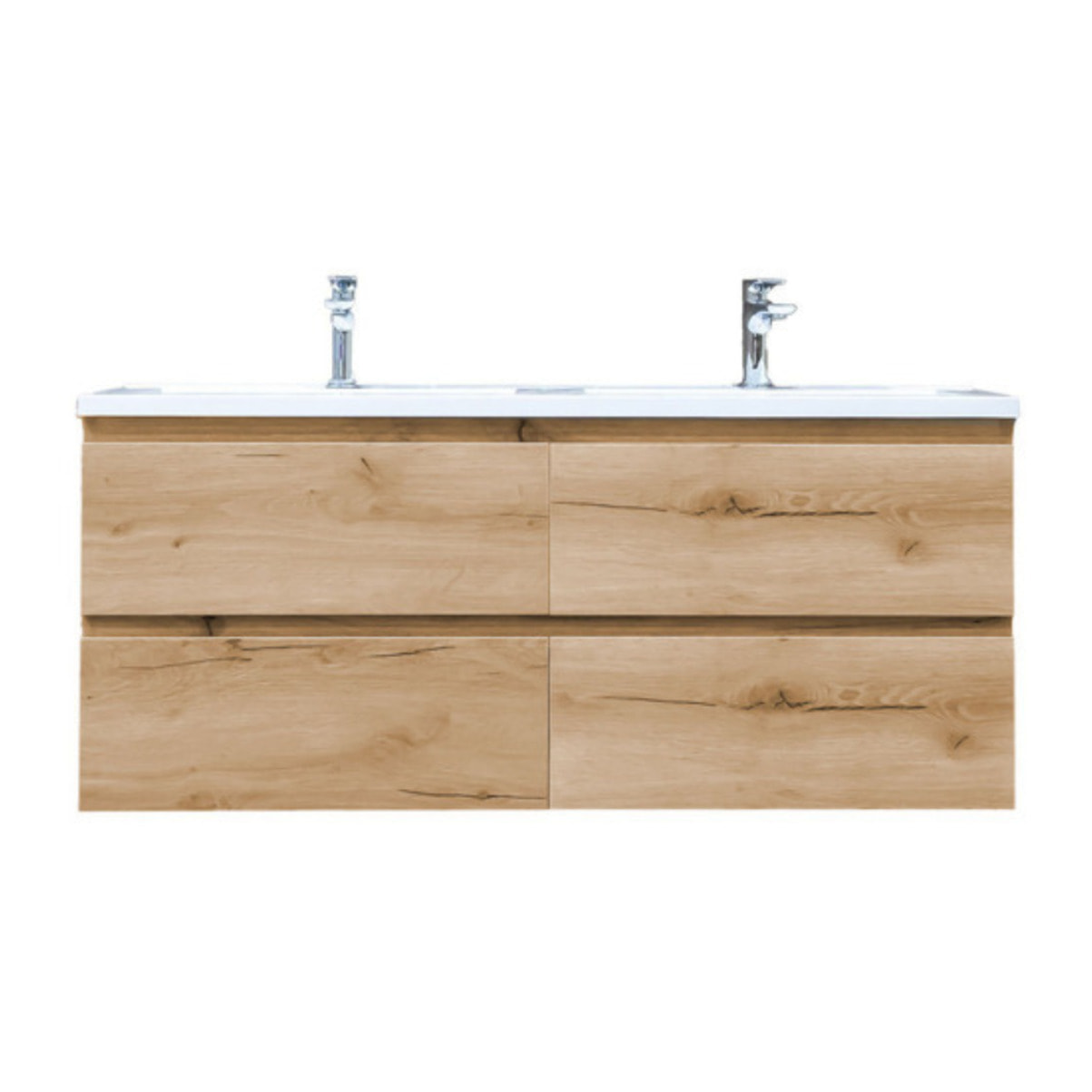 B-Way 120x46x27 cm double vasque semi-encastrée en marbre coulé pour meuble de salle de bain BWAY2120OAK, blanc (CU12046)