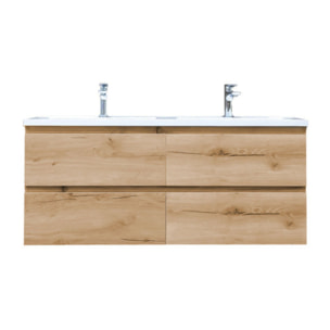 B-Way 120x46x27 cm double vasque semi-encastrée en marbre coulé pour meuble de salle de bain BWAY2120OAK, blanc (CU12046)