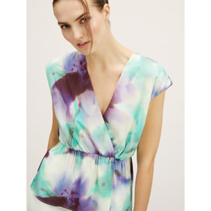 Motivi - Blusa de raso con estampado abstracto - Green Water