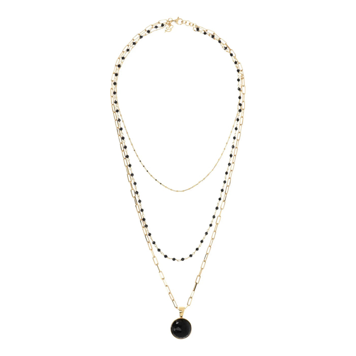Collana Multifilo Golden con Pietra Naturale Spinello Nero